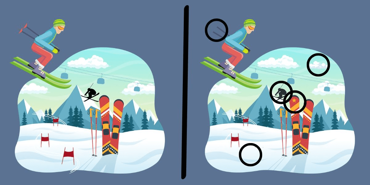 Spot the difference challenge: hit the slopes with your eagle eyes and find 5 subtle changes in under 11 seconds!