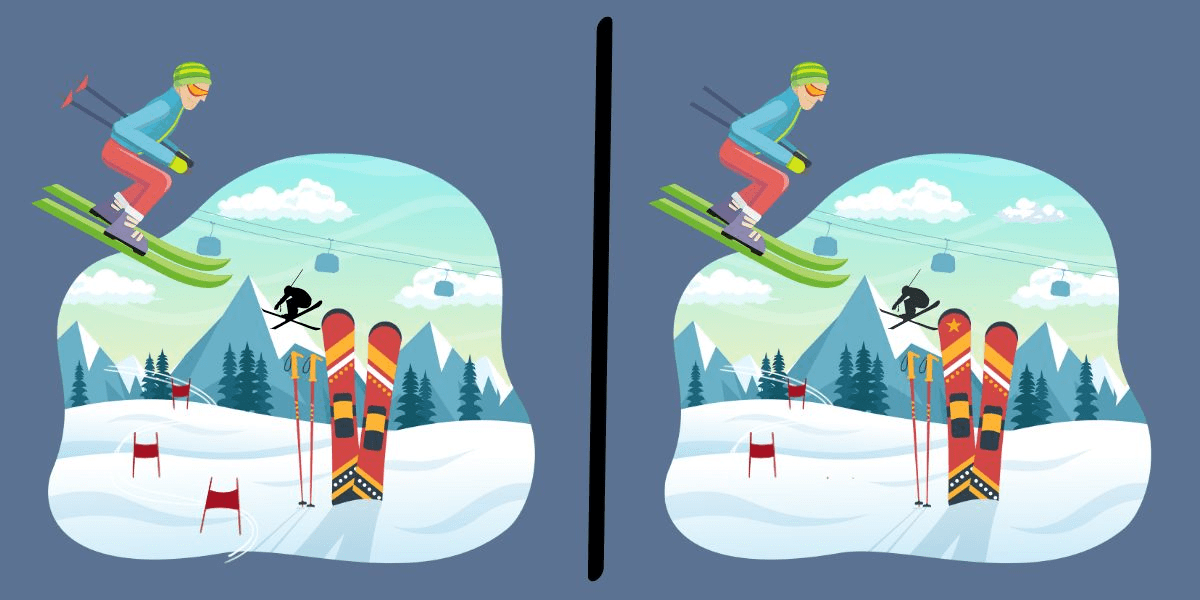 Spot the difference challenge: hit the slopes with your eagle eyes and find 5 subtle changes in under 11 seconds!